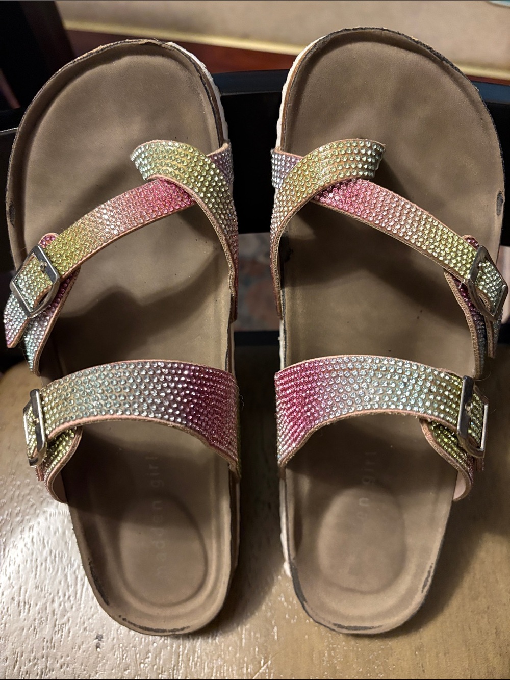 Women's Glitter Double-Strap Comfort Sandals - Pink Gradient